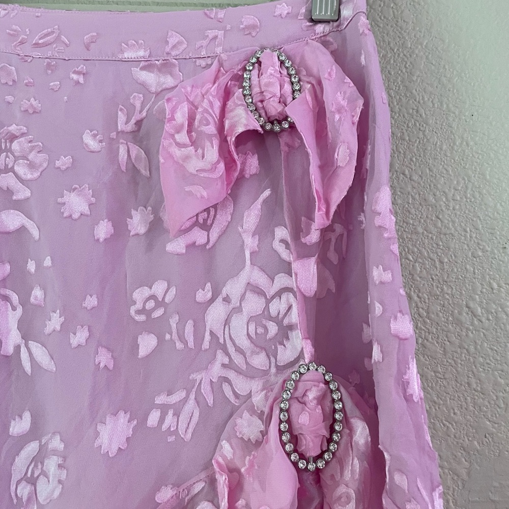 For Love & Lemons Pink Floral High-Low Ruffle Skirt - Picture 4 of 5